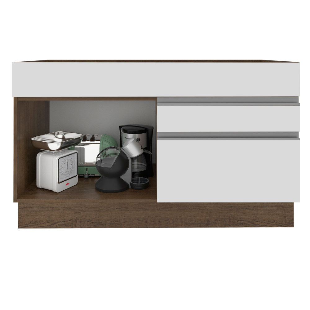 Balcão Gabinete de Pia Madesa Glamy 120 cm 1 Porta 2 Gavetas (Sem Tampo e Pia) Rustic/Branco