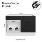 Balcão Gabinete de Pia Madesa Agata 1 Porta e 2 Gavetas (Sem Tampo e Pia) Branco/Preto