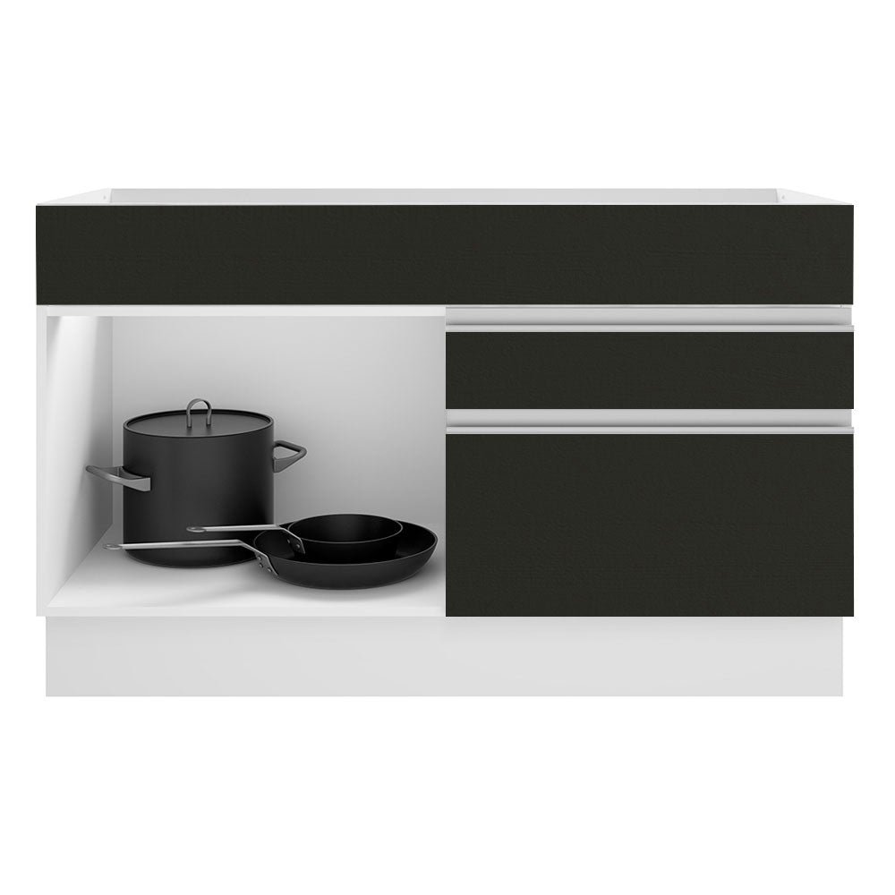 Balcão Gabinete de Pia Madesa Glamy 120 cm 1 Porta 2 Gavetas (Sem Tampo e Pia) Branco/Preto