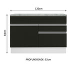 Balcão Madesa Glamy 120 cm 1 Porta e 2 Gavetas (Com Tampo) Branco/Preto