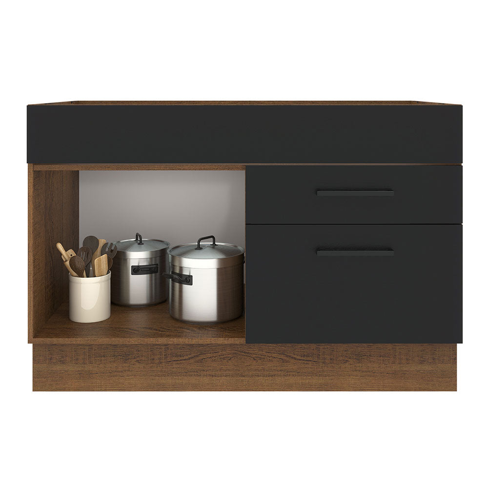 Balcão Gabinete de Pia Madesa Agata 1 Porta e 2 Gavetas (Sem Tampo e Pia) Rustic/Preto