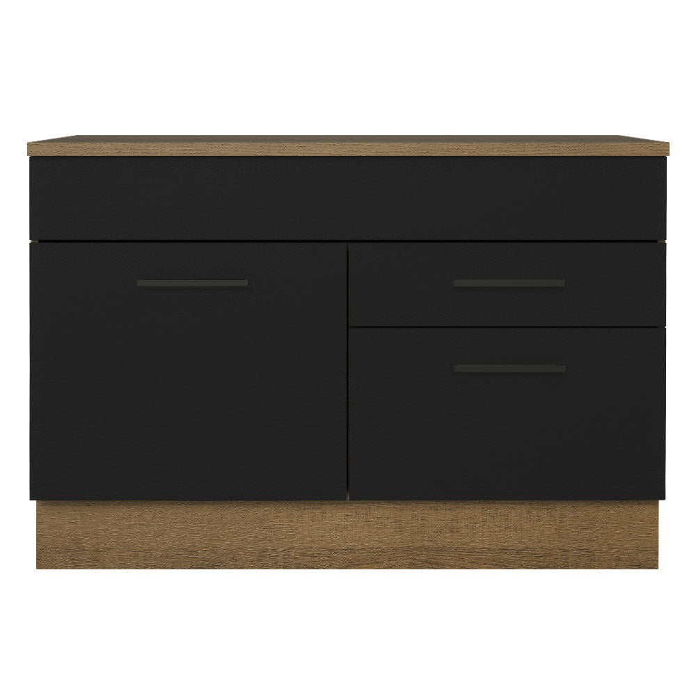 Balcão Cozinha 1 Porta e 2 Gavetas (Com Tampo) Rustic/Preto Agata Madesa