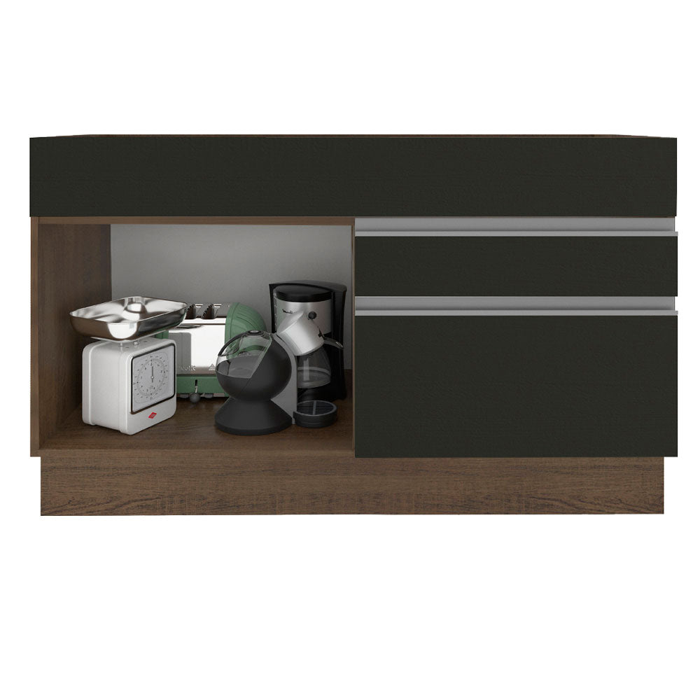 Balcão Gabinete de Pia Madesa Glamy 120 cm 1 Porta 2 Gavetas (Sem Tampo e Pia) Rustic/Preto