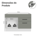 Balcão Gabinete de Pia Madesa Agata 1 Porta e 2 Gavetas (Sem Tampo e Pia) Branco/Cinza