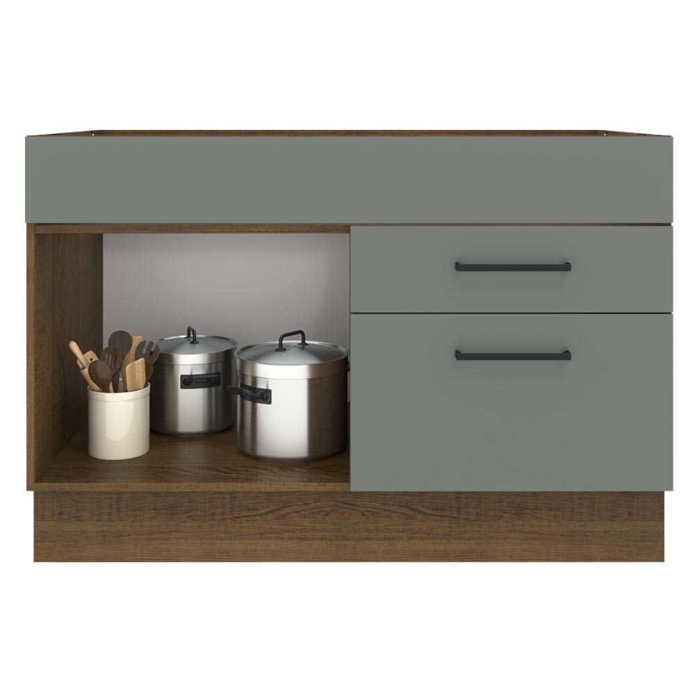 Balcão Gabinete de Pia Madesa Agata 1 Porta e 2 Gavetas (Sem Tampo e Pia) Rustic/Cinza