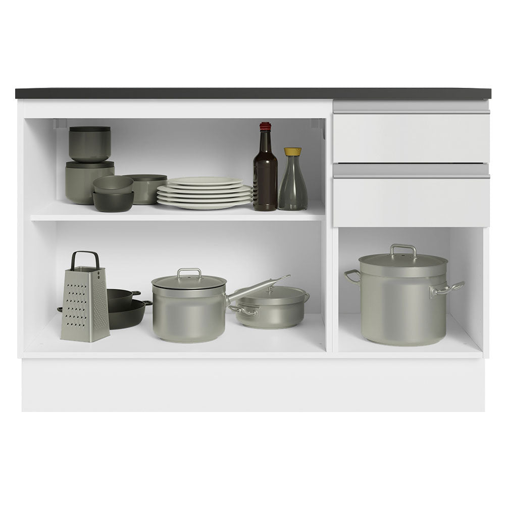 Balcão Cozinha 100% MDF 120 cm 3 Portas e 2 Gavetas Branco Acordes Madesa