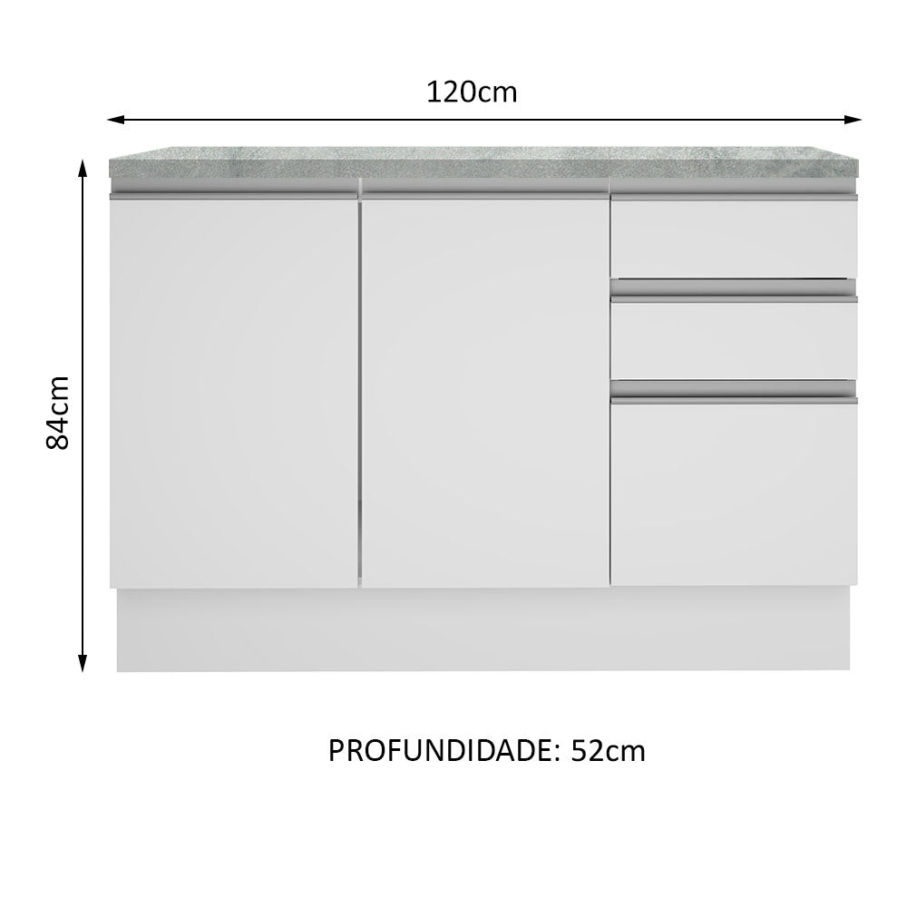 Balcão Madesa Glamy 120 cm 2 Portas e 3 Gavetas (Com Tampo) Branco