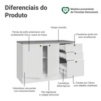 Balcão de Cozinha 120 cm 2 Portas 3 Gavetas Branco Vik Madesa