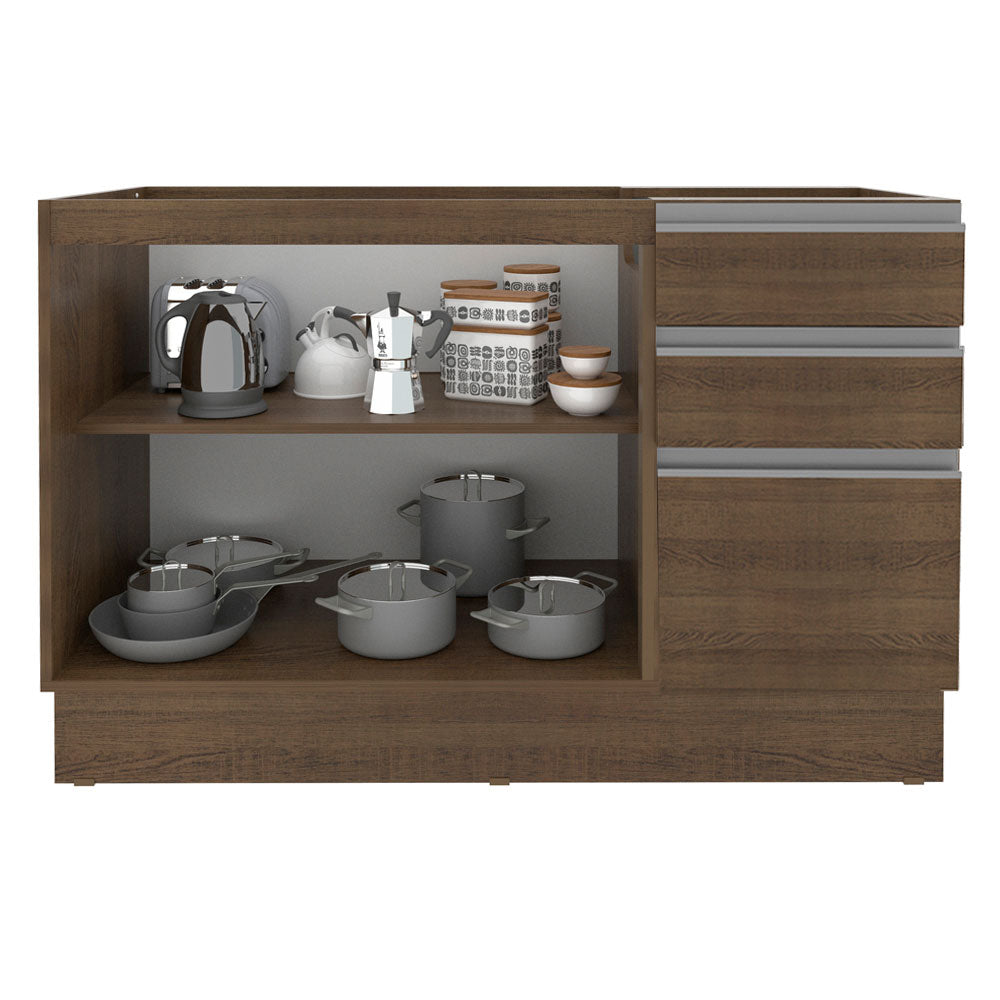 Balcão Gabinete de Pia Madesa Glamy 120 cm 2 Portas e 3 Gavetas (Sem Tampo e Pia) Rustic