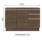 Balcão Madesa Glamy 120 cm 2 Portas e 3 Gavetas (Com Tampo) Rustic