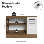 Balcão Cozinha 2 Portas e 3 Gavetas (Com Tampo) Rustic/Branco Agata Madesa