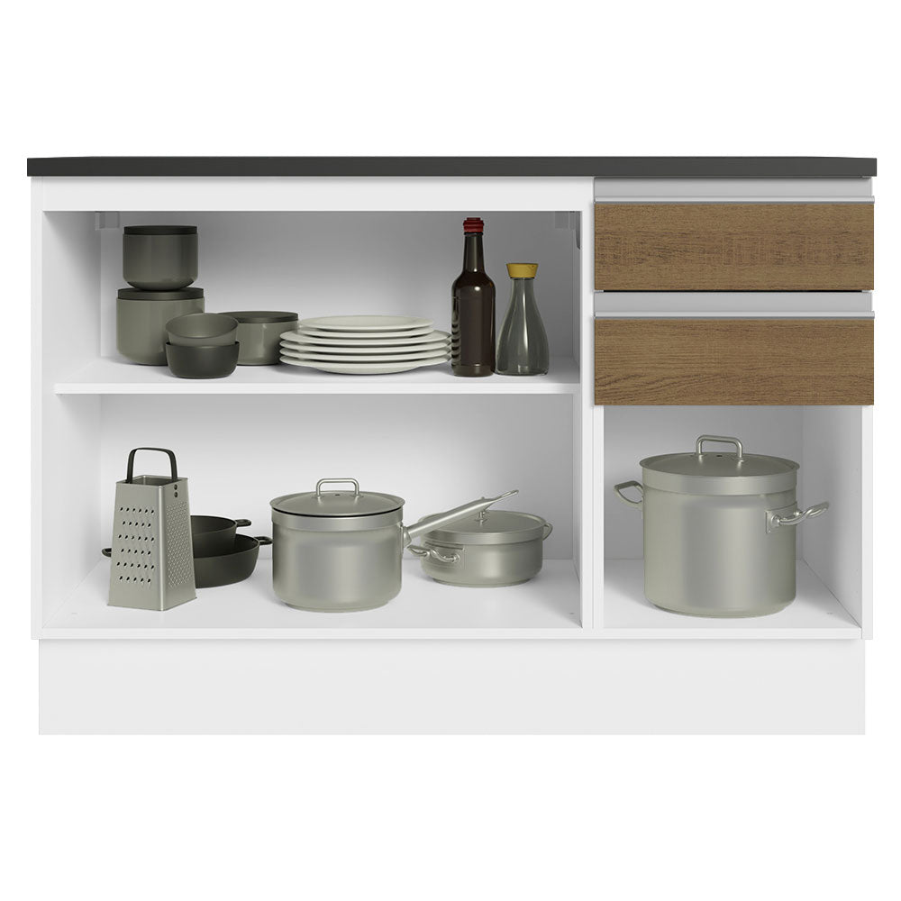 Balcão Cozinha 100% MDF 120 cm 3 Portas e 2 Gavetas Branco/Rustic Acordes Madesa