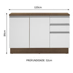 Balcão Madesa Glamy 120 cm 2 Portas e 3 Gavetas (Com Tampo) Rustic/Branco