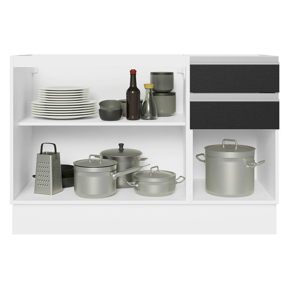 Balcão Gabinete de Pia 100% MDF 120 cm 3 Portas 2 Gavetas Branco/Preto Acordes Madesa