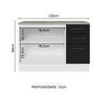 Balcão Cozinha 2 Portas e 3 Gavetas (Com Tampo) Branco/Preto Agata Madesa