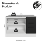 Balcão Cozinha 2 Portas e 3 Gavetas (Com Tampo) Branco/Preto Agata Madesa