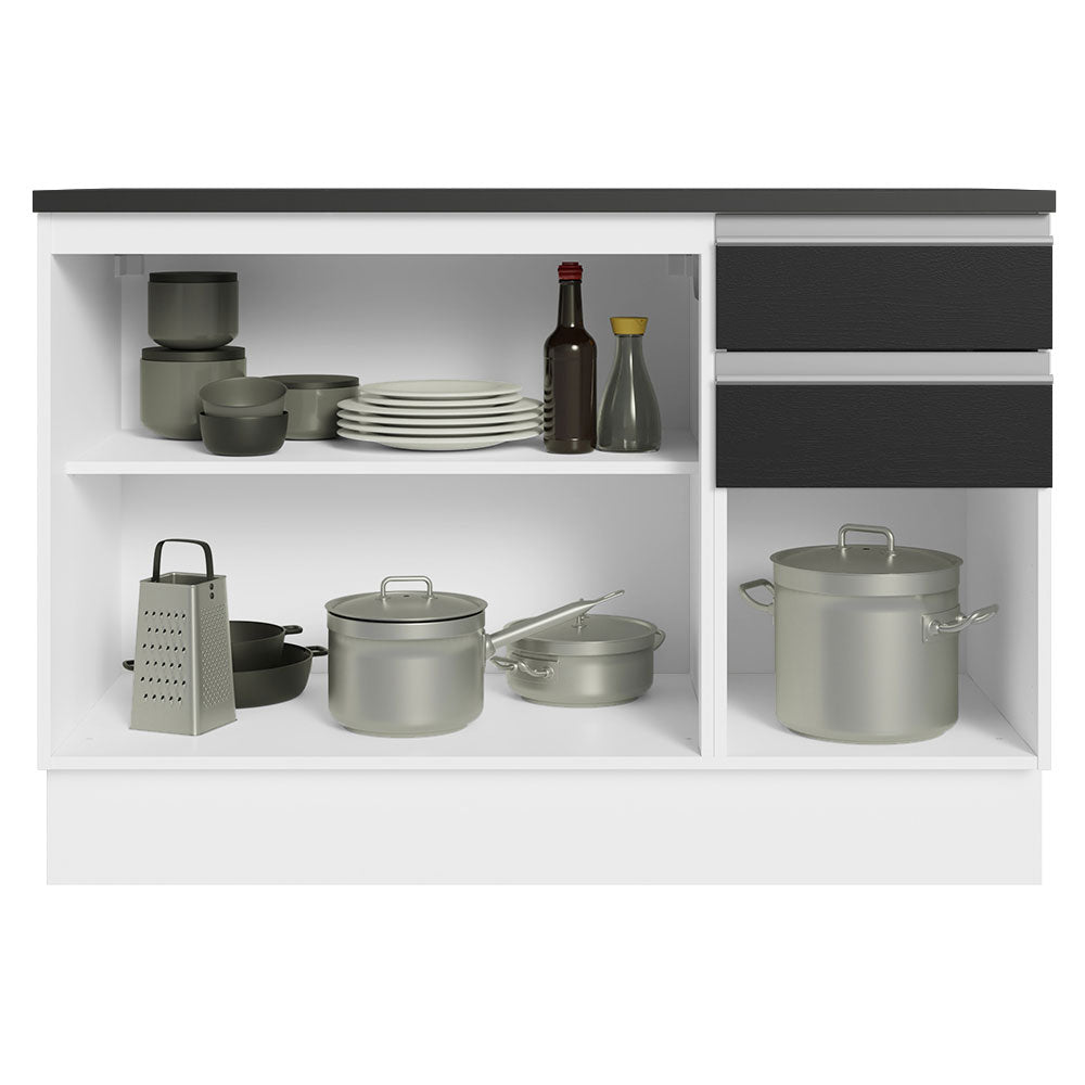 Balcão Cozinha 100% MDF 120 cm 3 Portas e 2 Gavetas Branco/Preto Acordes Madesa