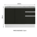 Balcão Madesa Glamy 120 cm 2 Portas e 3 Gavetas (Com Tampo) Branco/Preto