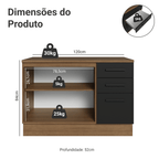Balcão Cozinha 2 Portas e 3 Gavetas (Com Tampo) Rustic/Preto Agata Madesa