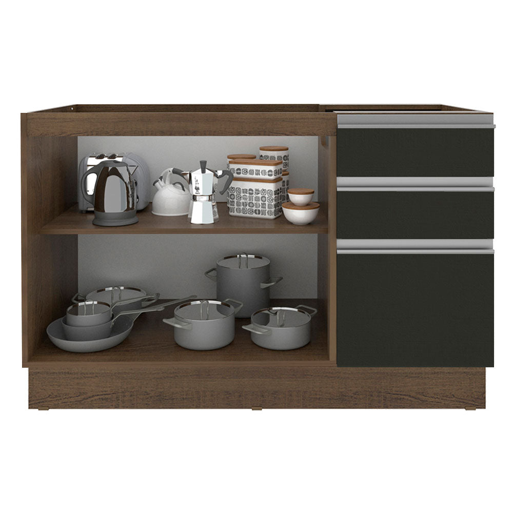 Balcão Gabinete de Pia Madesa Glamy 120 cm 2 Portas e 3 Gavetas (Sem Tampo e Pia) Rustic/Preto