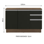 Balcão Madesa Glamy 120 cm 2 Portas e 3 Gavetas (Com Tampo) Rustic/Preto