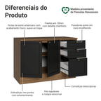 Balcão de Cozinha 120 cm 2 Portas 3 Gavetas Rustic/Preto Vik Madesa