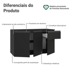 Balcão de Cozinha 120 cm 3 Portas 1 Gaveta Suspenso Preto Nice Madesa