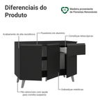 Balcão de Cozinha 120 cm 3 Portas 1 Gaveta Com Pés Preto Nice Madesa