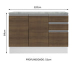Balcão Madesa Glamy 120 cm 2 Portas e 3 Gavetas (Com Tampo) Branco/Rustic