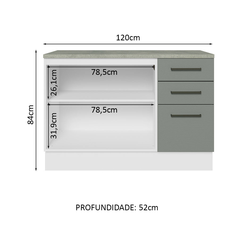 Balcão Cozinha 2 Portas e 3 Gavetas (Com Tampo) Branco/Cinza Agata Madesa