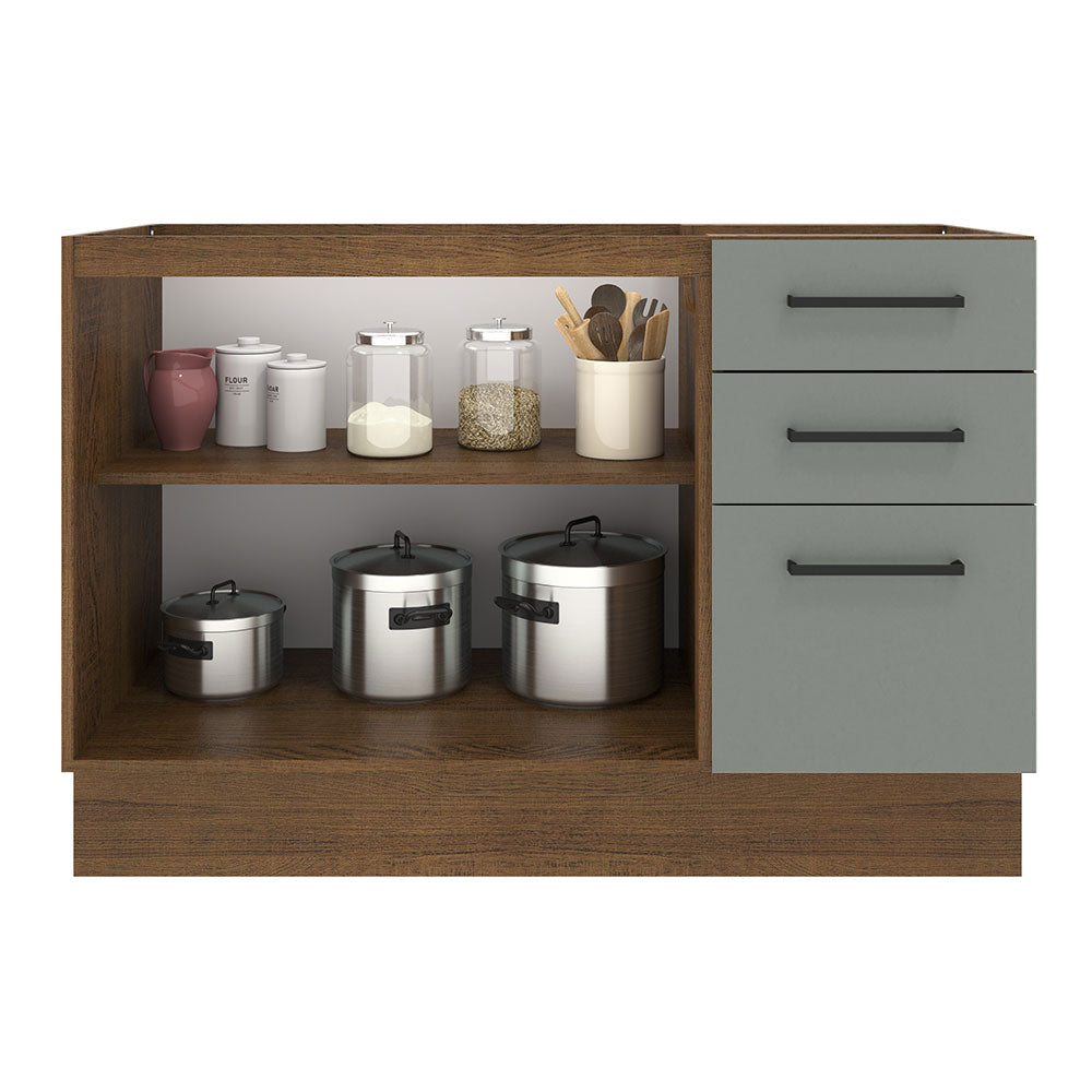 Balcão Gabinete de Pia Madesa Agata 2 Portas e 3 Gavetas (Sem Tampo e Pia) Rustic/Cinza
