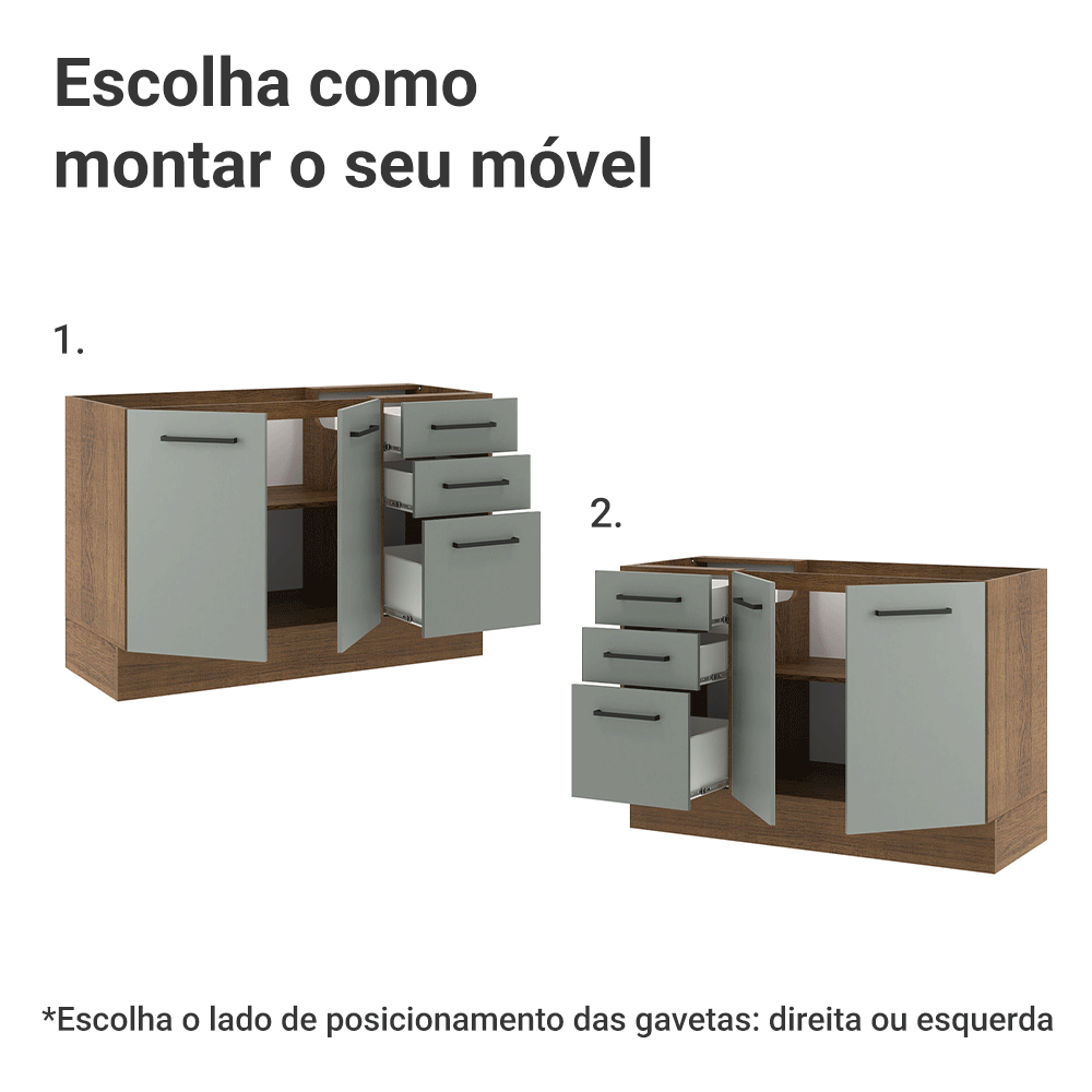 Balcão Gabinete de Pia Madesa Agata 2 Portas e 3 Gavetas (Sem Tampo e Pia) Rustic/Cinza