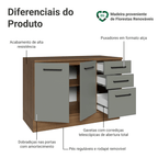 Balcão Cozinha 2 Portas e 3 Gavetas (Com Tampo) Rustic/Cinza Agata Madesa