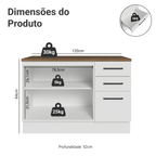 Balcão de Cozinha 120 cm 2 Portas 3 Gavetas Branco Tampo Rustic Agata Madesa