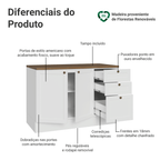Balcão de Cozinha 120 cm 2 Portas 3 Gavetas Branco Tampo Rustic Vik Madesa
