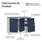 Balcão de Cozinha 120 cm 2 Portas 3 Gavetas Branco/Azul Vik Madesa