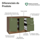 Balcão de Cozinha 120 cm 2 Portas 3 Gavetas Rustic/Verde Vik Madesa