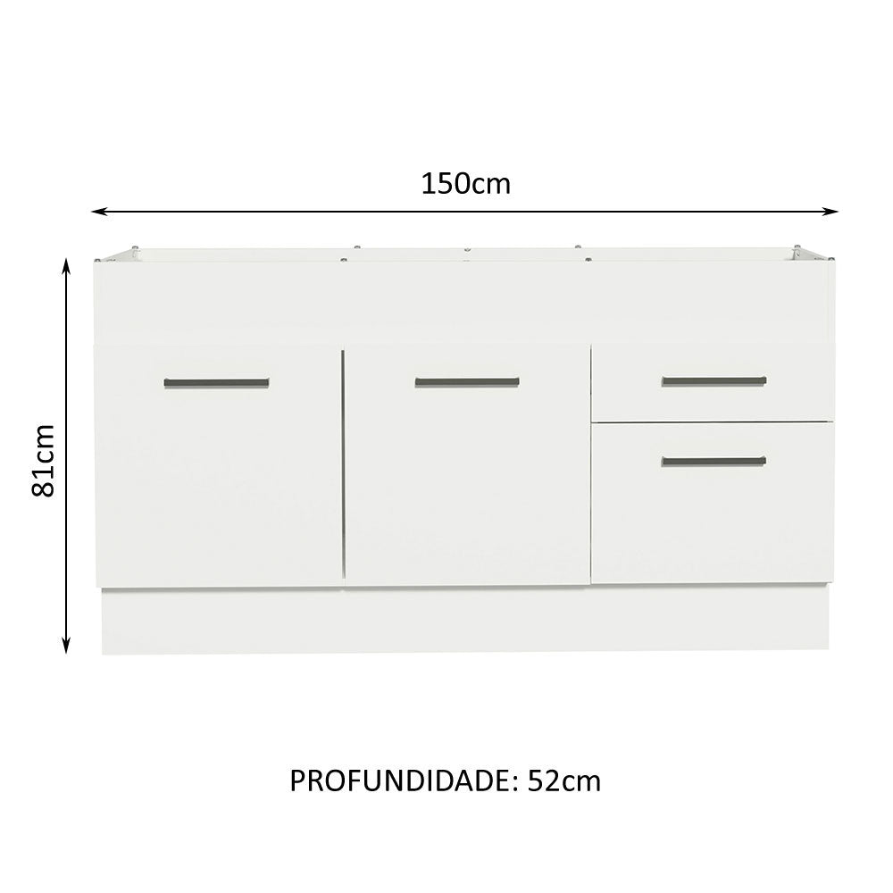 Balcão de Pia Madesa Agata 150 cm 2 Portas e 2 Gavetas (Sem Tampo e Pia) Branco