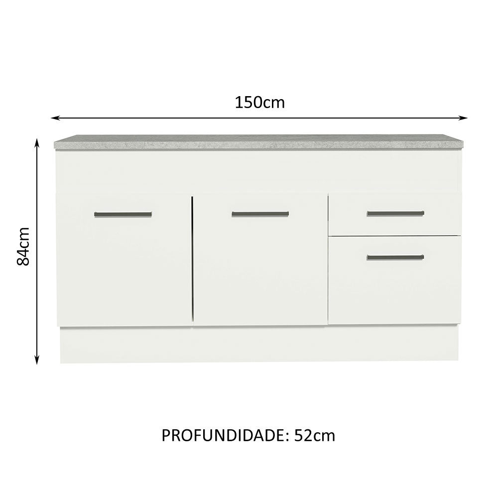 Balcão Madesa Agata 150 cm 2 Portas e 2 Gavetas (Com Tampo) Branco