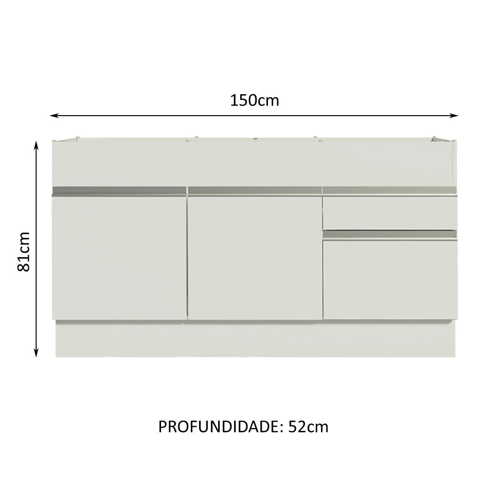 Balcão de Pia Madesa Glamy 150 cm 2 Portas e 2 Gavetas (Sem Tampo e Pia) Branco