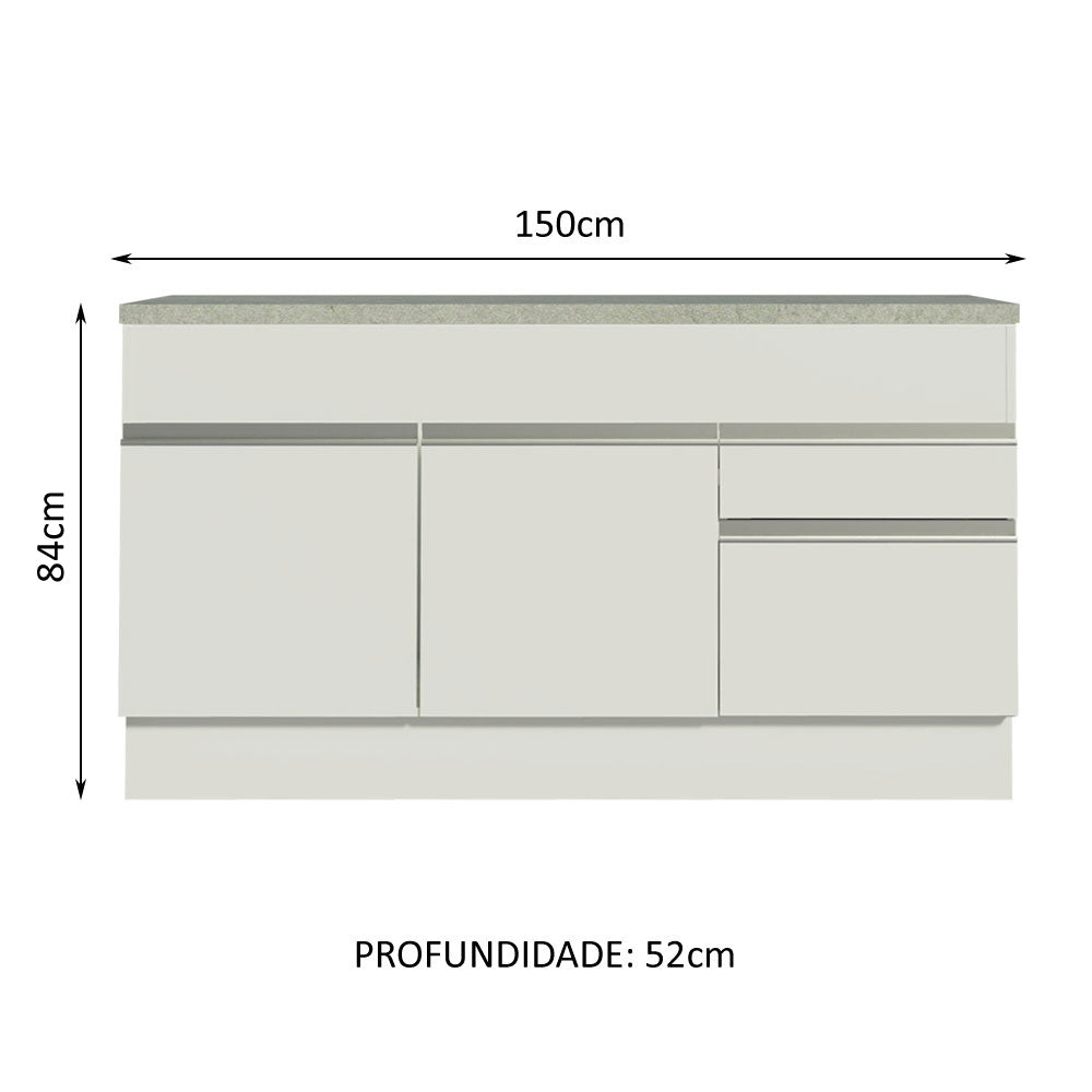 Balcão Madesa Glamy 150 cm 2 Portas e 2 Gavetas (Com Tampo) Branco
