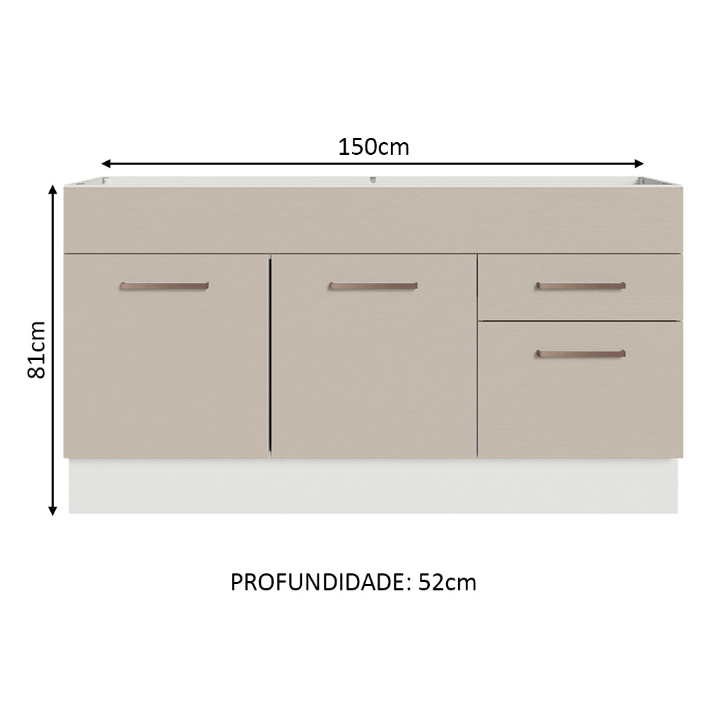 Balcão Gabinete de Pia 150 cm 2 Portas e 2 Gavetas (Sem Tampo e Pia) Branco/Crema Agata Madesa