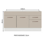 Balcão Gabinete de Pia 150 cm 2 Portas e 2 Gavetas (Sem Tampo e Pia) Branco/Crema Agata Madesa