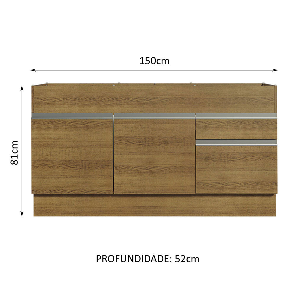 Balcão de Pia Madesa Glamy 150 cm 2 Portas e 2 Gavetas (Sem Tampo e Pia) Rustic