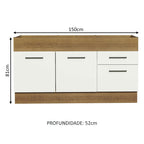 Balcão de Pia Madesa Agata 150 cm 2 Portas e 2 Gavetas (Sem Tampo e Pia) Rustic/Branco