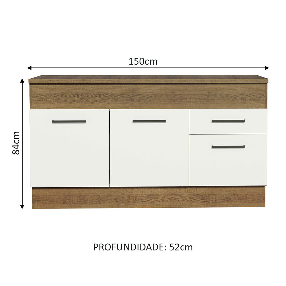 Balcão Madesa Agata 150 cm 2 Portas e 2 Gavetas (Com Tampo) Rustic/Branco