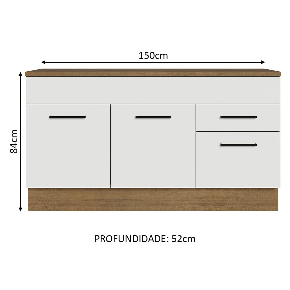 Balcão Gabinete Madesa Agata 150 cm 2 Gavetas 2 Portas (Com Tampo) Rustic/Branco