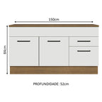 Balcão Gabinete Madesa Agata 150 cm 2 Gavetas 2 Portas (Com Tampo) Rustic/Branco