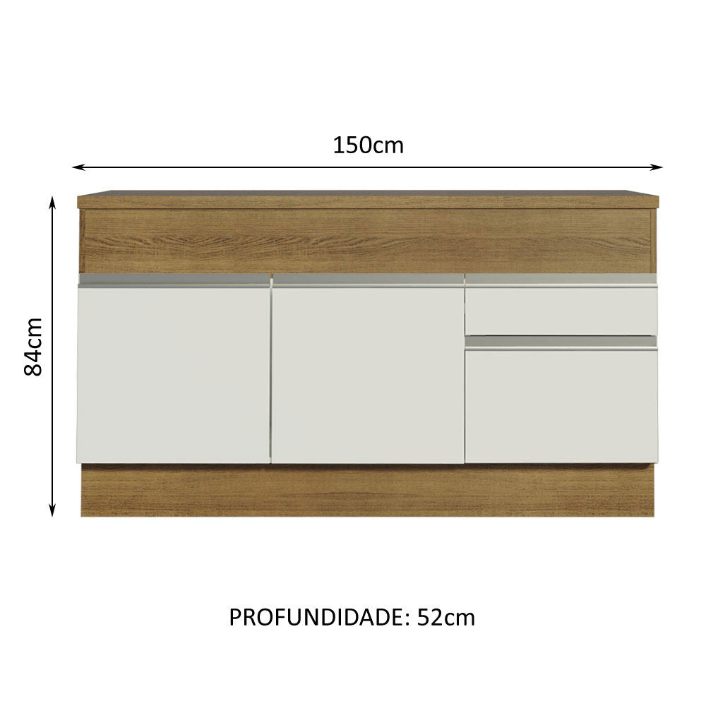 Balcão Madesa Glamy 150 cm 2 Portas e 2 Gavetas (Com Tampo) Rustic/Branco