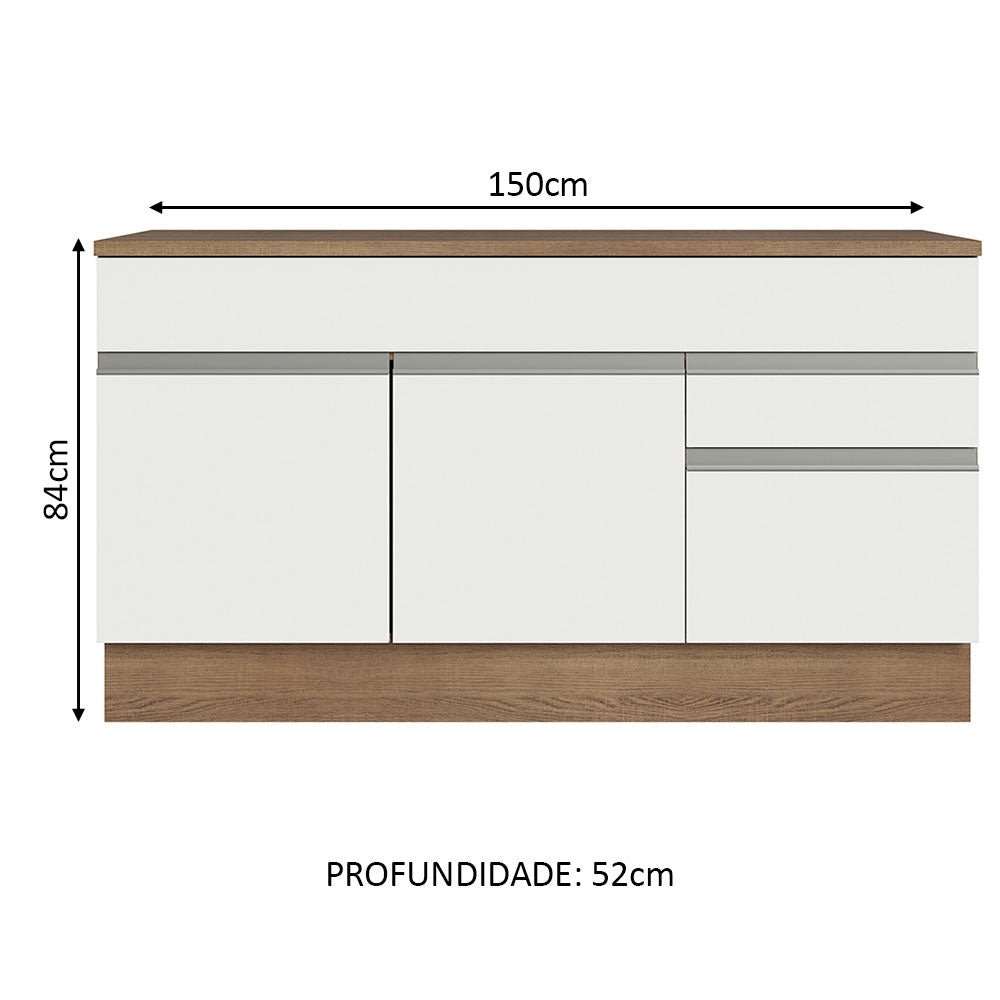 Balcão Gabinete Madesa Glamy 150 cm 2 Gavetas 2 Portas (Com Tampo) Rustic/Branco
